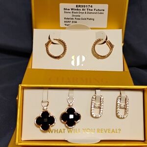 Charming Rose Gold and Black Onyx Earrings Set
